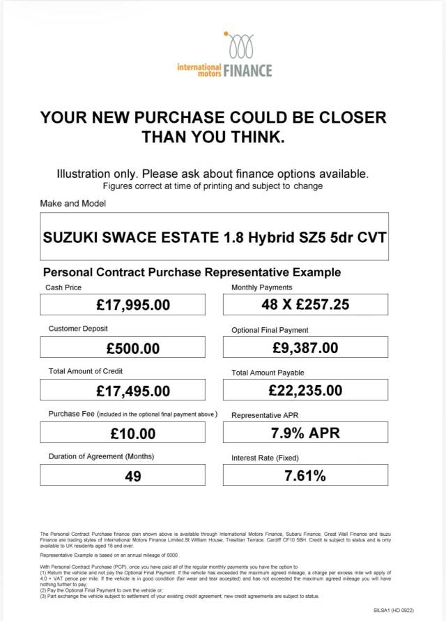2022 Suzuki Swace 1.8 Hybrid SZ5 5dr CVT