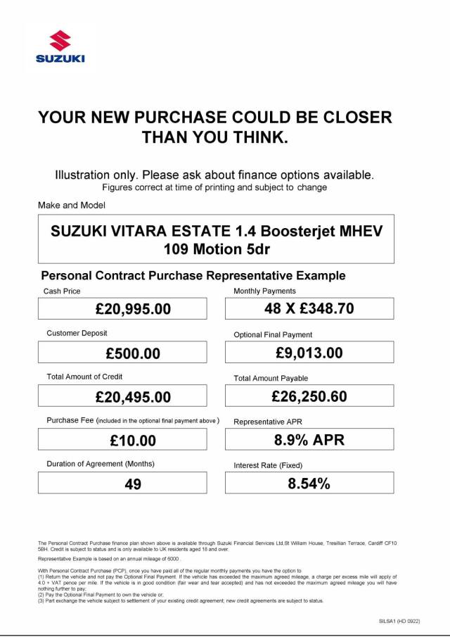 2026 Suzuki Vitara 1.4 Boosterjet MHEV 109 Motion 5dr